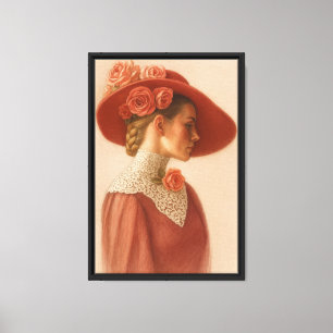 Vintage Lady in Red Hat Canvas Art Print