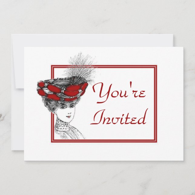 Vintage Lady In Red Hat Invitation (Front)