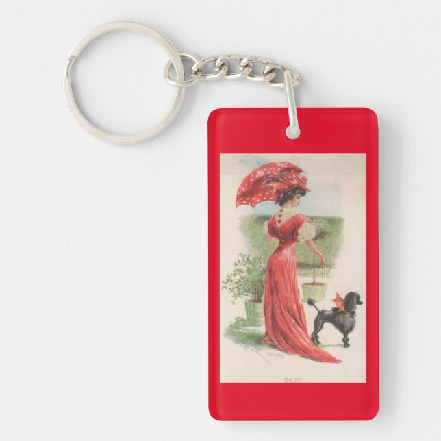 Vintage Lady In Red Key Ring (Front)