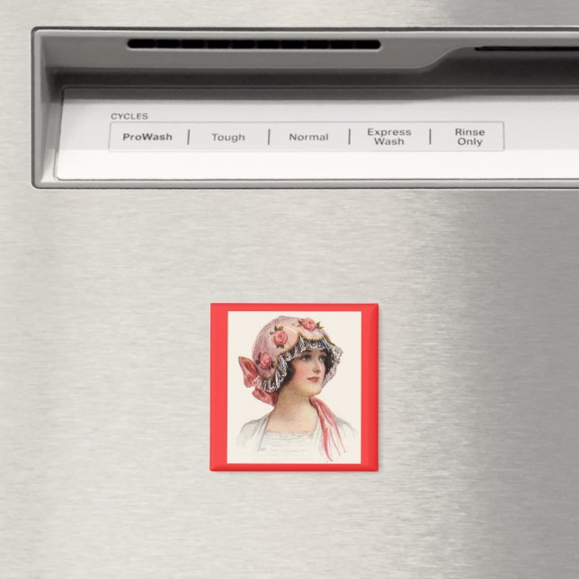 Vintage Lady in Silk Flowered Bonnet Magnet (In Situ (Dishwasher))