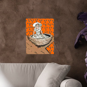 Vintage Lady In White Bird Nest Leaves Poster