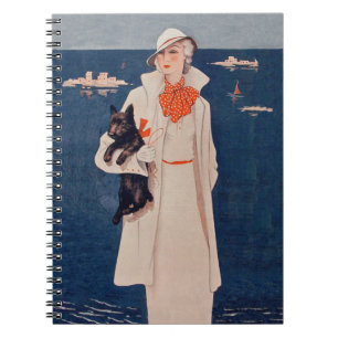 Vintage Lady In White Scotty Terrier Dog Ocean Spiral Notebook