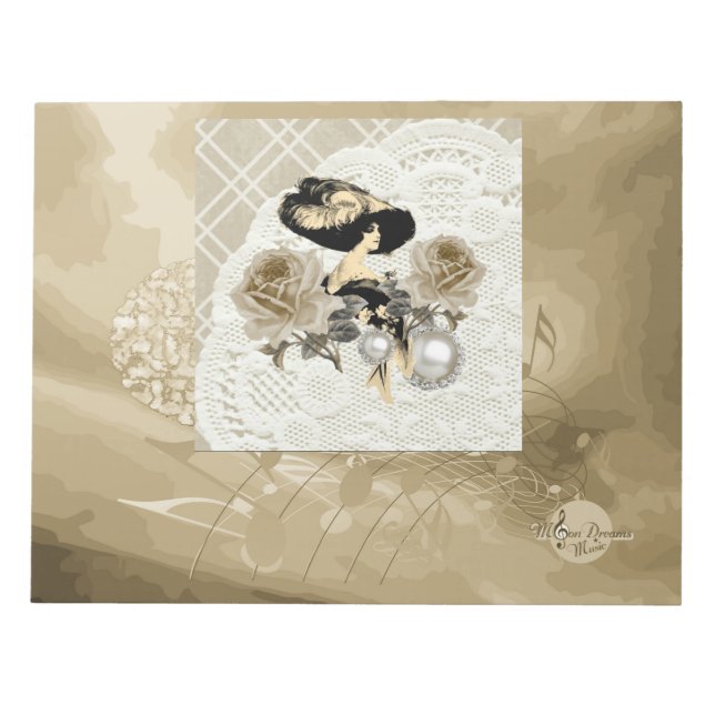Vintage Lady Ivory Lace Roses &Rhinestones Notepad (Front)
