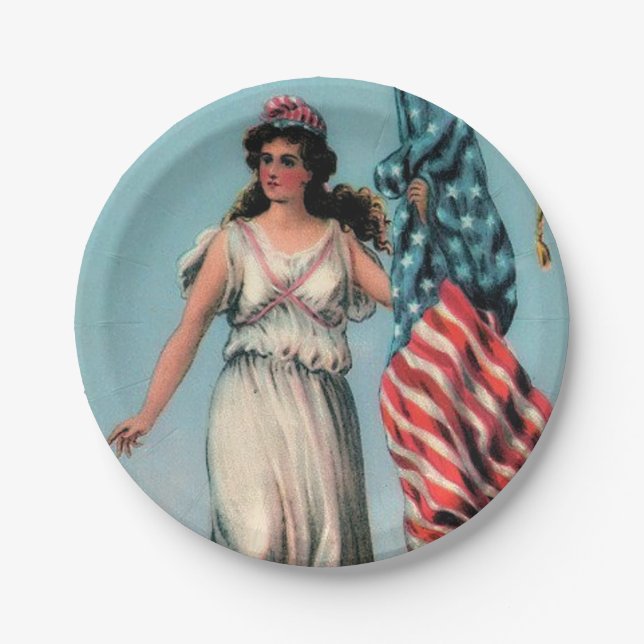Vintage Lady Liberty Independence Day Party Plates (Front)