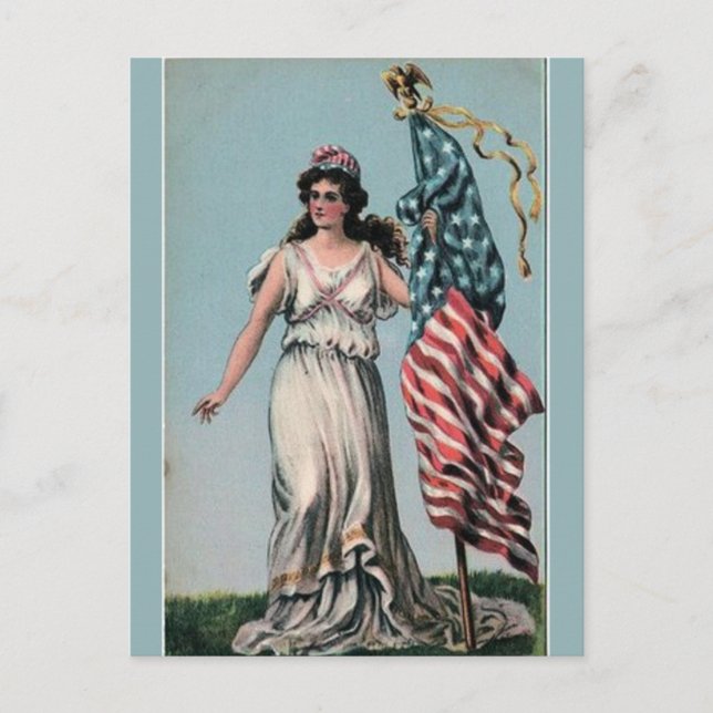 Vintage Lady Liberty With Flag Postcard (Front)