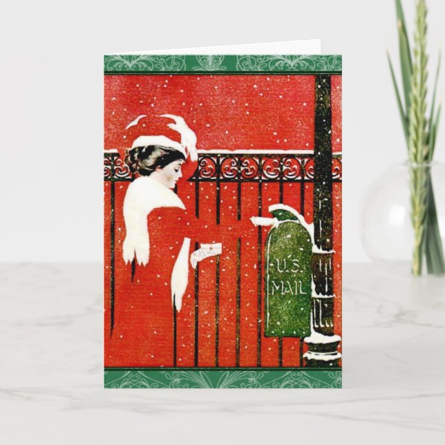 Vintage Lady mailing Holiday Cards (Front)