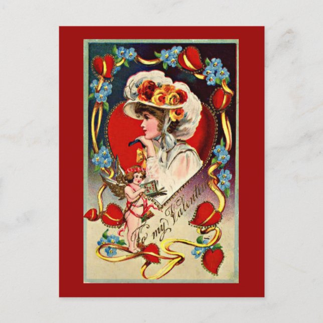 Vintage Lady My Valentine Postcard (Front)