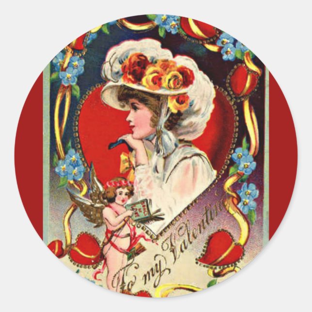 Vintage Lady My Valentine Round Sticker (Front)