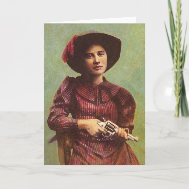 Vintage Lady Outlaw Greetings Card (Front)