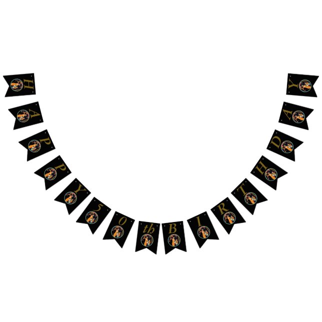 Vintage Lady Picking Pink Cherry Blossoms Black Bunting (All)