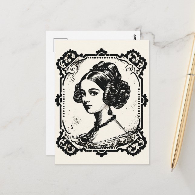 Vintage Lady Portrait Stamp 1 Postcard (Front/Back In Situ)