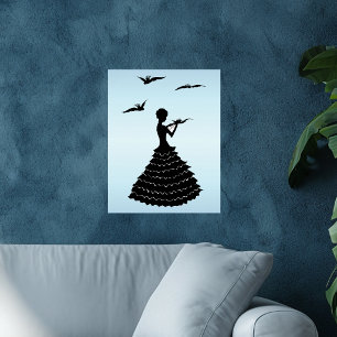Vintage Lady Silhouette Love Letter Doves Poster