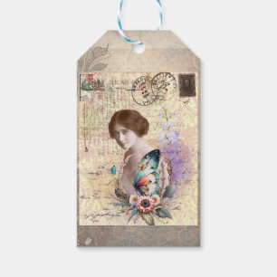 Vintage lady with butterfly  gift tags