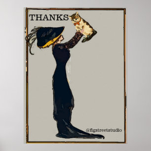 Vintage Lady with Cat in Shoe, add text Poster