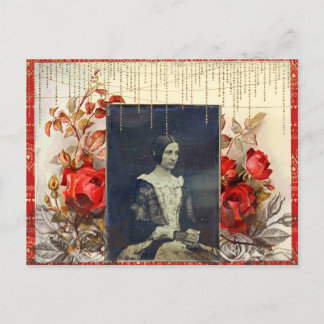Vintage Lady with Red Roses Postcard