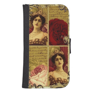 Vintage Lady with Tiara and Roses Collage Samsung S4 Wallet Case