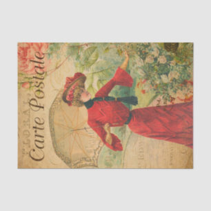 Vintage Lady Woman Fashion with Umbrella French Tissue Paper