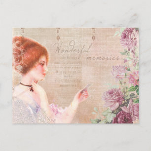 Vintage Lady Wonderful Memories Ephemera Postcard