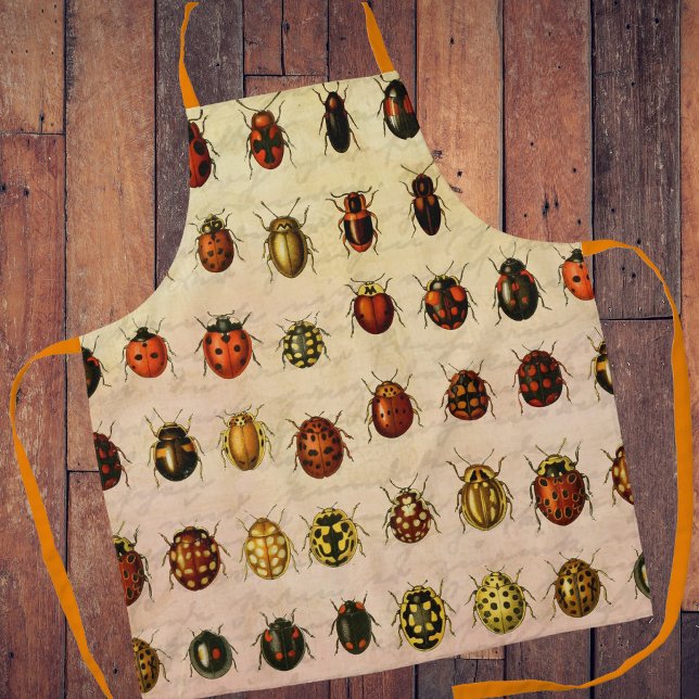 Vintage Ladybug Specimen Pattern Antique Insect Apron (Creator Uploaded)