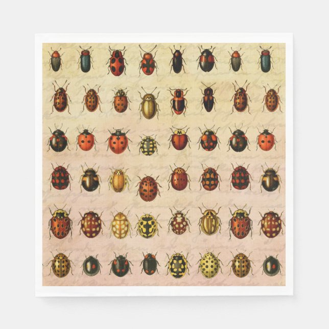 Vintage Ladybug Specimen Pattern Antique Insect Napkin (Front)