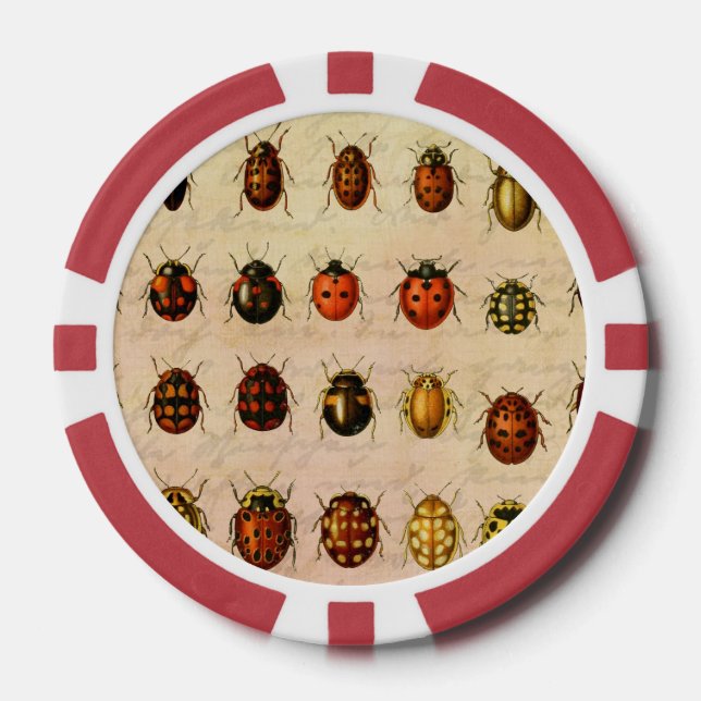 Vintage Ladybug Specimen Pattern Antique Insect Poker Chips (Front)