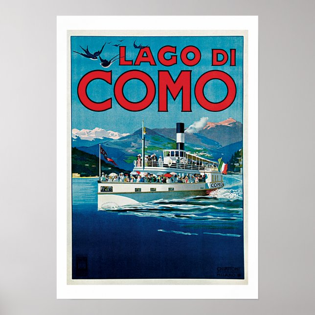 Vintage Lago di Como Travel Poster (Front)
