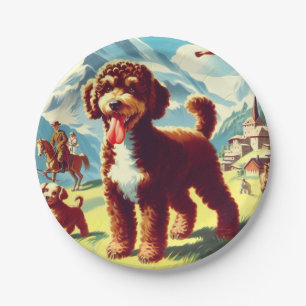 Vintage Lagotto Romagnolo Dog Painting Paper Plate