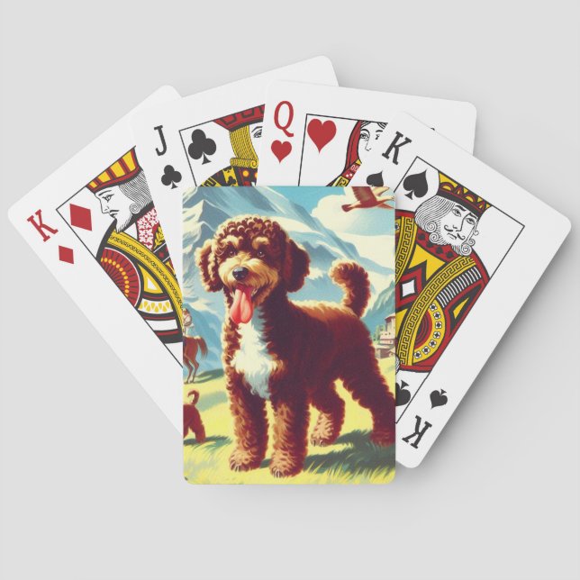 Vintage Lagotto Romagnolo Dog Painting Playing Cards (Back)