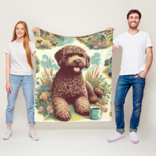 Vintage Lagotto Romagnolo Illustration Fleece Blanket