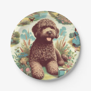 Vintage Lagotto Romagnolo Illustration Paper Plate