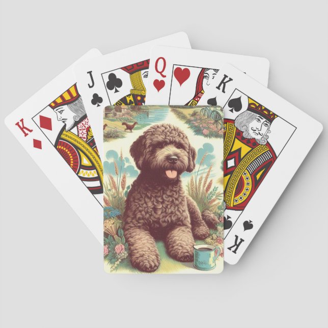 Vintage Lagotto Romagnolo Illustration Playing Cards (Back)