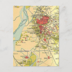 Vintage Lahore Map Postcard