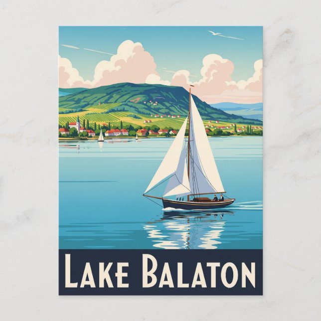Vintage Lake Balaton Hungary Travel Postcard (Front)
