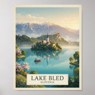Vintage Lake Bled Slovenia Travel Poster