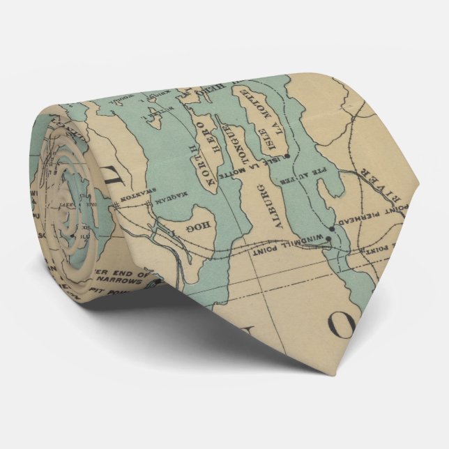 Vintage Lake Champlain Lighthouse Map (1896) Tie (Rolled)
