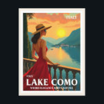 Vintage Lake Como Italy Italian Travel Postcard<br><div class="desc">Anyone would love to receive this vintage Italian travel postcard featuring a retro illustration of a woman visiting Lake Como in Italy!</div>