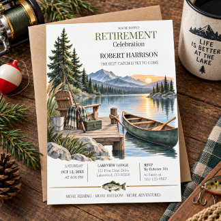 Vintage Lake Fishing Retirement Party Celebration Invitation