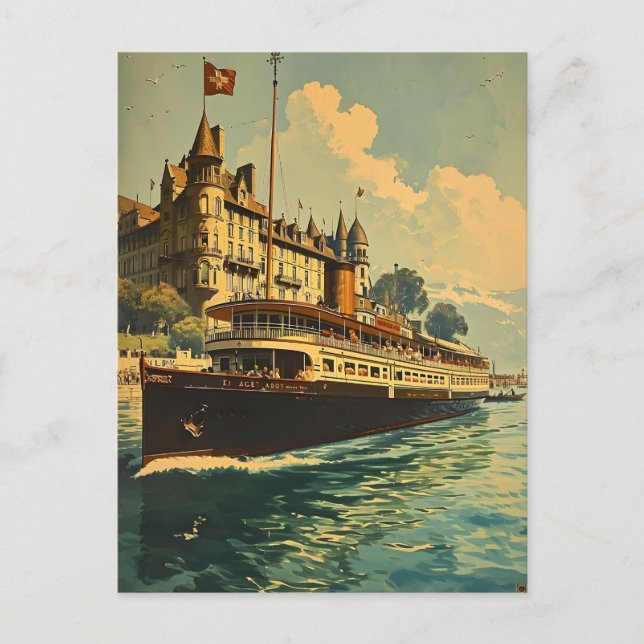 Vintage Lake Geneva Boat Postcard (Front)