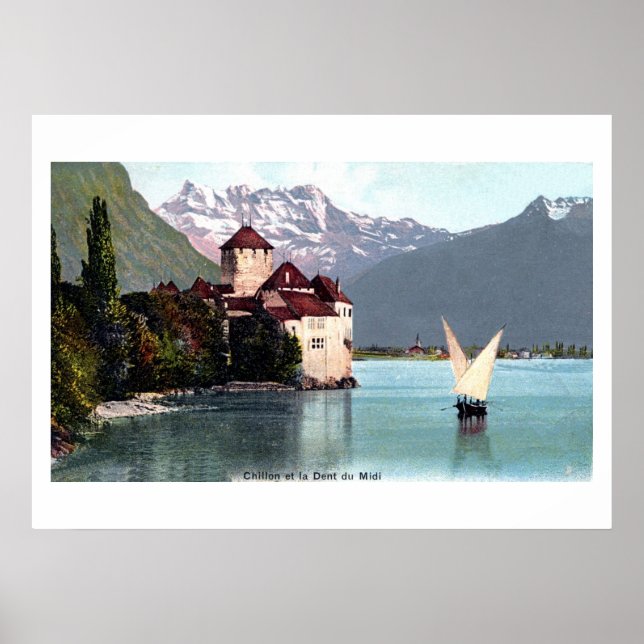 Vintage Lake Geneva Chillon Castle Poster (Front)