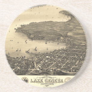 Vintage Lake Geneva Map Coaster