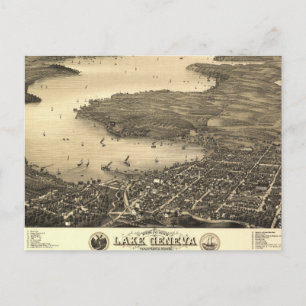 Vintage Lake Geneva Map Postcard