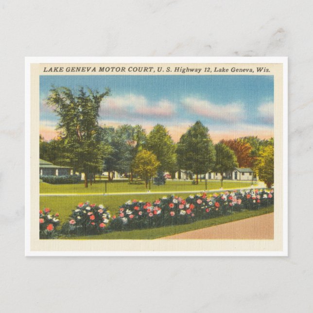 Vintage Lake Geneva, Wisconsin Motor Court Postcard (Front)