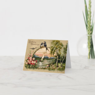 Vintage Lake Landscape with Birds and Boats Card
