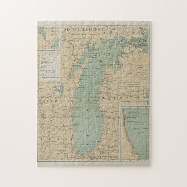 Vintage Lake Michigan Lighthouse Map (1898) Jigsaw Puzzle (Vertical)