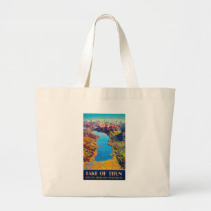 Vintage Lake of Thun Switzerland Travel Large Tote Bag
