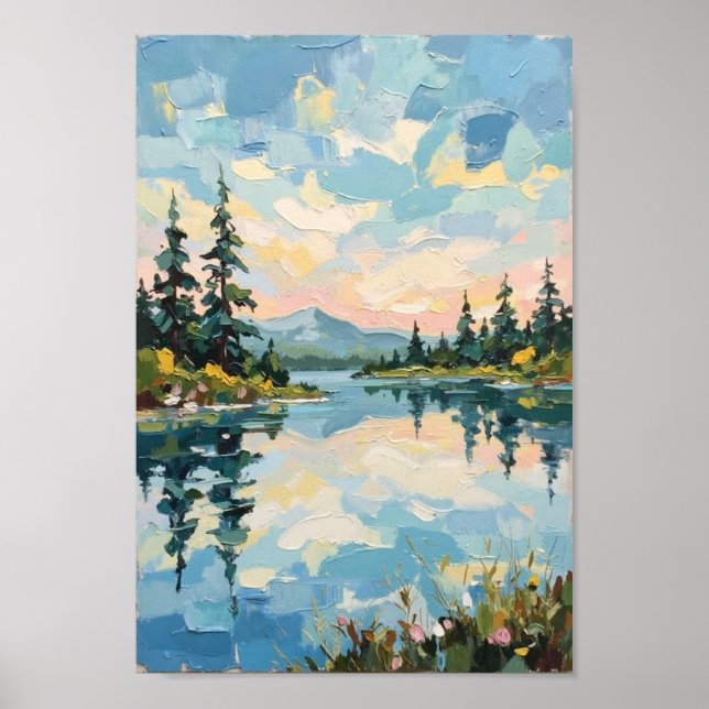Vintage Lake Reflection Landscape Art Poster (Front)