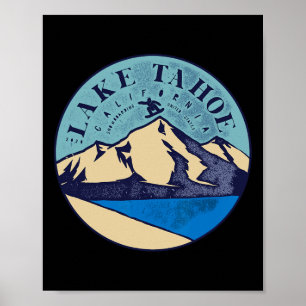 Vintage Lake Tahoe Skiing Snow Mountains Poster