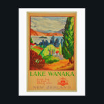 Vintage Lake Wanaka New Zealand Travel Postcard<br><div class="desc">A vintage poster advertising travel to Lake Wanaka,  New Zealand.</div>