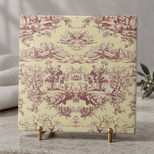 Vintage lake yellow red toile de jouy monogram tile