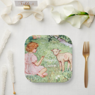 Vintage Lamb Religious Easter Paper Plate